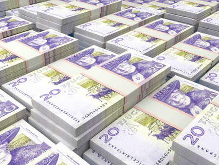 Money of Sweden. Swedish krona bills. SEK banknotes. 20 kronor. Business, finance, news background.の写真素材