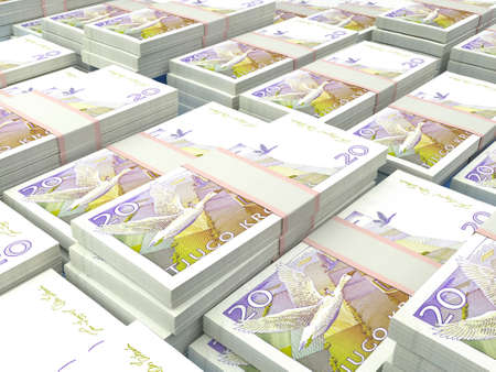 Money of Sweden. Swedish krona bills. SEK banknotes. 20 kronor. Business, finance, news background.の写真素材