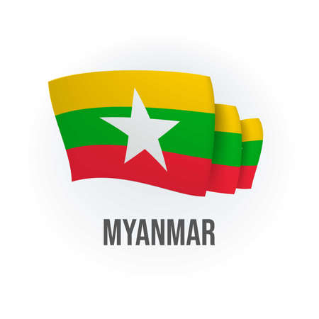 Vector flag of Myanmar. Myanmar waving flag. Vector illustration.のイラスト素材