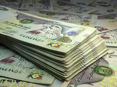 Money of United Arab Emirates. United Arab Emirates dirham bills. AED banknotes. 500 dirhams. Business, finance, news background.の写真素材