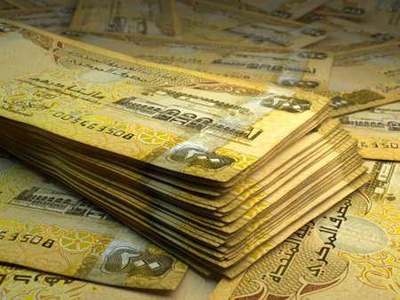 Money of United Arab Emirates. United Arab Emirates dirham bills. AED banknotes. 200 dirhams. Business, finance, news background.の写真素材