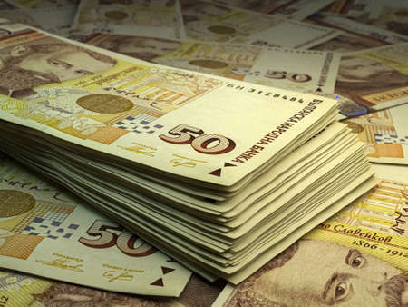 Money of Bulgaria. Bulgarian lev bills. BGN banknotes. 50 levove. Business, finance, news background.の写真素材
