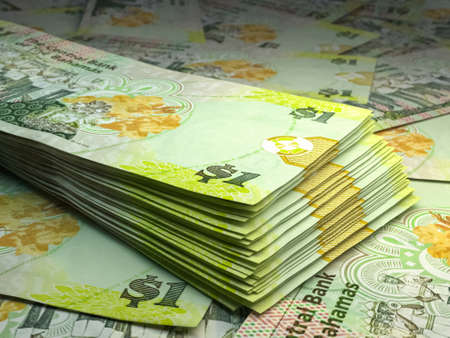 Money of Bahamas. Bahamas dollar bills. BSD banknotes. 1 dollars. Business, finance, news background.の写真素材