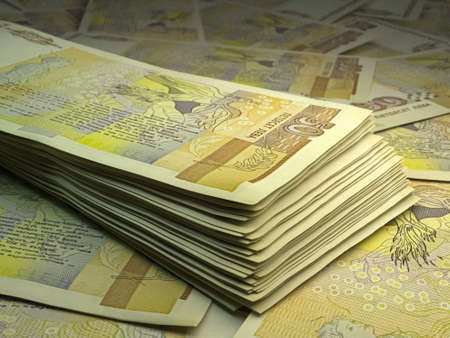 Money of Bulgaria. Bulgarian lev bills. BGN banknotes. 50 levove. Business, finance, news background.の写真素材