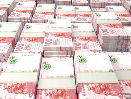 Money of Hong Kong. Hong Kong dollar bills. HKDHSBC banknotes. 100 dollars. Business, finance, news background.の写真素材