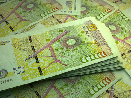 Money of Bulgaria. Bulgarian lev bills. BGN banknotes. 10 levove. Business, finance, news background.の写真素材