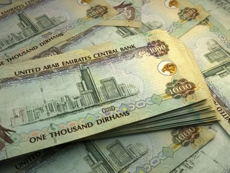 Money of United Arab Emirates. United Arab Emirates dirham bills. AED banknotes. 1000 dirhams. Business, finance, news background.の写真素材