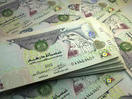 Money of United Arab Emirates. United Arab Emirates dirham bills. AED banknotes. 500 dirhams. Business, finance, news background.の写真素材