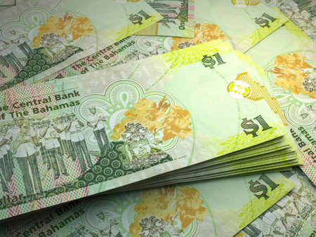 Money of Bahamas. Bahamas dollar bills. BSD banknotes. 1 dollars. Business, finance, news background.の写真素材