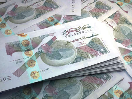 Money of Algeria. Algerian dinar bills. DZD banknotes. 500 dinars. Business, finance, news background.の写真素材