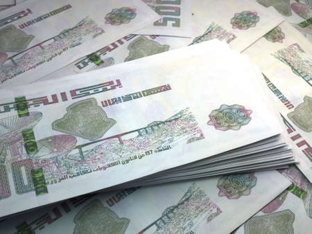 Money of Algeria. Algerian dinar bills. DZD banknotes. 500 dinars. Business, finance, news background.の写真素材