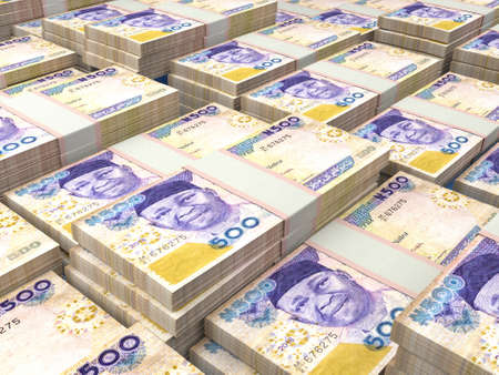 Money of Nigeria. Nigerian naira bills. NGN banknotes. 500 polymer. Business, finance, news background. 3d illustration.の写真素材