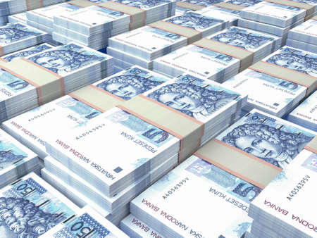 Money of Croatia. Croatian kuna bills. HRK banknotes. 50 euro. Business, finance, news background. 3d illustration.の写真素材