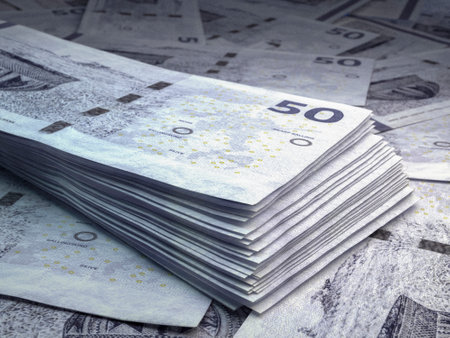 Money of Denmark. Danish krone bills. DKK banknotes. 50 kroner. Business, finance, news background. 3d illustration.の写真素材