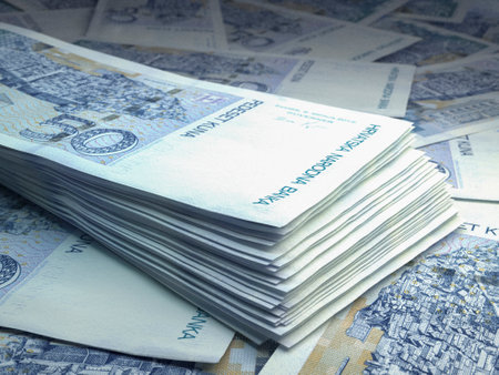 Money of Croatia. Croatian kuna bills. HRK banknotes. 50 euro. Business, finance, news background....