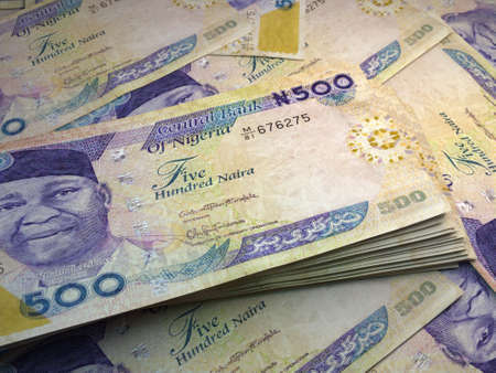 Money of Nigeria. Nigerian naira bills. NGN banknotes. 500 polymer. Business, finance, news background. 3d illustration.の写真素材