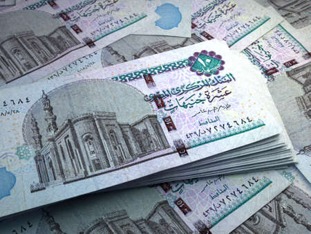Money of Egypt. Egyptian pound bills. EGP banknotes. 10 pounds. Business, finance, news background.の写真素材