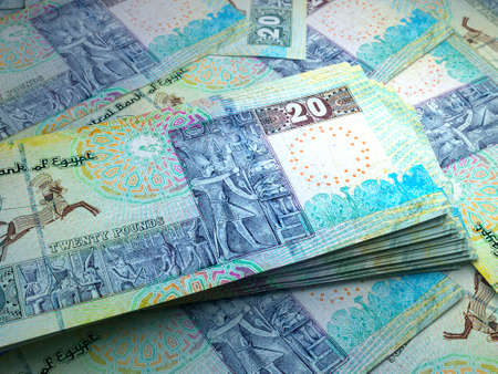 Money of Egypt. Egyptian pound bills. EGP banknotes. 20 pounds. Business, finance, news background.の写真素材