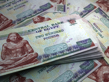 Money of Egypt. Egyptian pound bills. EGP banknotes. 200 pounds. Business, finance, news background.の写真素材