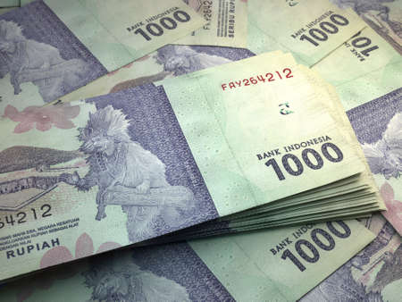 Money of Indonesia. Indonesian rupiah bills. IDR banknotes. 1000 rupiahs. Business, finance, news background.の写真素材
