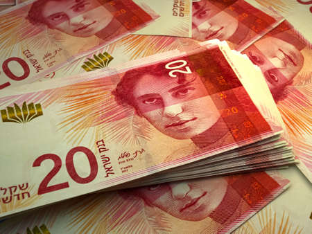 Money of Israel. Israeli new shekel bills. ILS banknotes. 20 shekels. Business, finance, news...