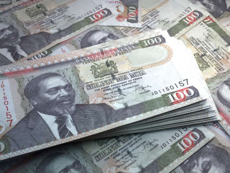 Money of Kenya. Kenyan shilling bills. KES banknotes. 100 shillings. Business, finance, news background.の写真素材