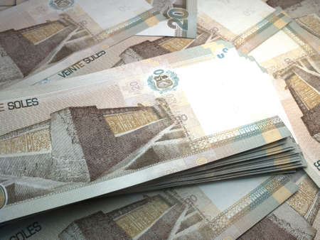 Money of Peru. Peruvian sol bills. PEN banknotes. 20 soles. Business, finance, news background.の写真素材