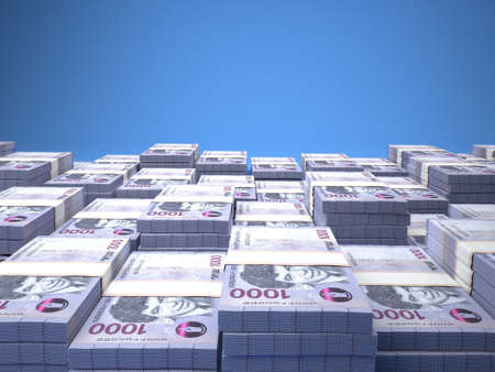 Money of Armenia. Dram bills. AMD banknotes. 1000 Armenian. Business, finance, news background. 3d illustration.の写真素材