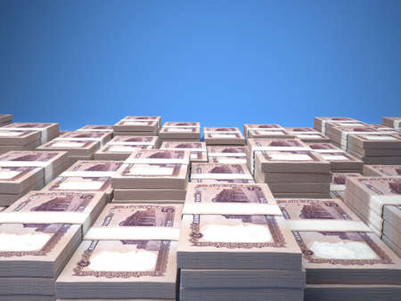 Money of Bangladesh. Taka bills. BDT banknotes. 5 Bengali. Business, finance, news background. 3d illustration.の写真素材