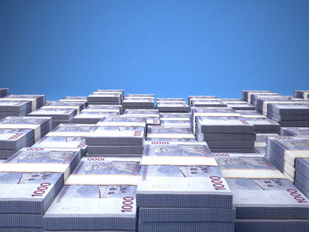 Money of Armenia. Dram bills. AMD banknotes. 1000 Armenian. Business, finance, news background. 3d illustration.の写真素材