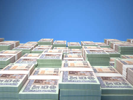 Money of Guatemala. Quetzal bills. GTQ banknotes. 5 Spanish. Business, finance, news background. 3d illustration.の写真素材