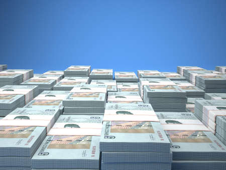 Money of Angola. Kwanza bills. AOA banknotes. 5 Portuguese. Business, finance, news background. 3d illustration.の写真素材