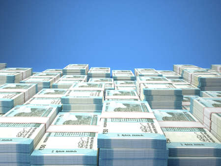 Money of India. Indian rupee bills. INR banknotes. 50 rupees. Business, finance, news background. 3d illustration.の写真素材
