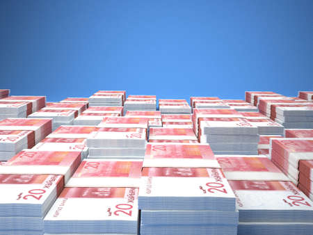 Money of Kyrgyzstan. Som bills. KGS banknotes. 20 Kirghiz. Business, finance, news background. 3d illustration.の写真素材