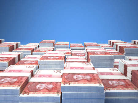 Money of Kyrgyzstan. Som bills. KGS banknotes. 20 Kirghiz. Business, finance, news background. 3d illustration.の写真素材