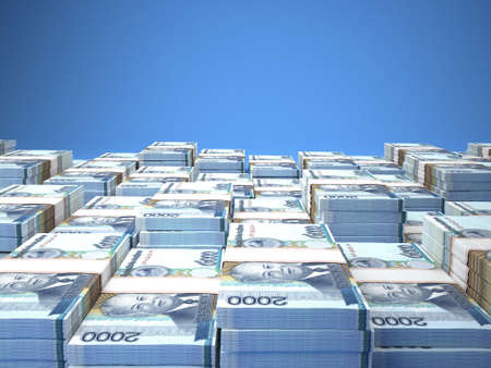 Money of Laos. Kik bills. LAK banknotes. 2000 Lao. Business, finance, news background. 3d illustration.の写真素材