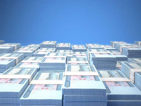 Money of Myanmar. Kyat bills. MMK banknotes. 1000 Burmese. Business, finance, news background. 3d illustration.の写真素材