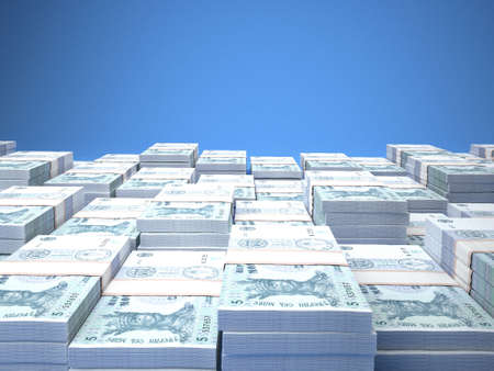 Money of Moldova. Leu bills. MDL banknotes. 5 Gagauz. Business, finance, news background. 3d illustration.の写真素材