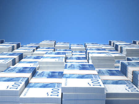 Money of Kyrgyzstan. Som bills. KGS banknotes. 100 Kirghiz. Business, finance, news background. 3d illustration.の写真素材
