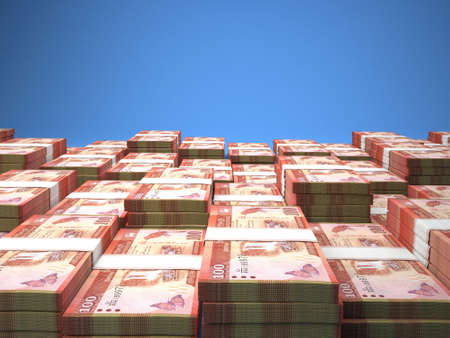 Money of Sri Lanka. Rupee bills. LKR banknotes. 100 Sinhala. Business, finance, news background. 3d illustration.の写真素材