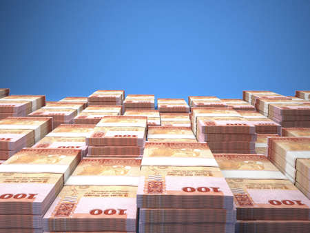 Money of Sri Lanka. Rupee bills. LKR banknotes. 100 Sinhala. Business, finance, news background. 3d illustration.の写真素材