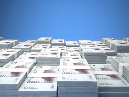Money of Haiti. Gourde bills. HTG banknotes. 10 Haitian. Business, finance, news background. 3d illustration.の写真素材