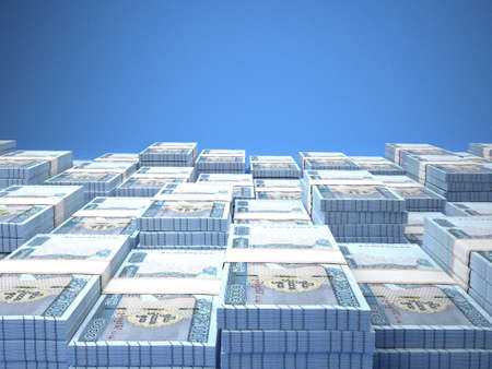 Money of Myanmar. Kyat bills. MMK banknotes. 1000 Burmese. Business, finance, news background. 3d illustration.の写真素材