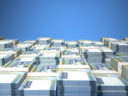 Money of Laos. Kik bills. LAK banknotes. 2000 Lao. Business, finance, news background. 3d illustration.の写真素材