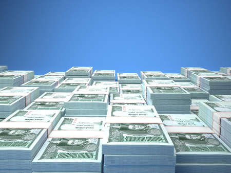 Money of Mongolia. Mongolian tugrik bills. MNT banknotes. 10 togrog. Business, finance, news background. 3d illustration.の写真素材