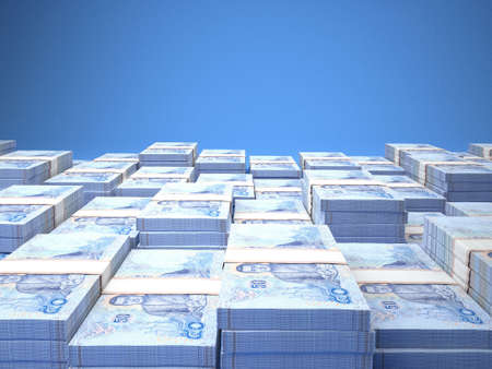 Money of Thailand. Thai baht bills. THB banknotes. 50 bahts. Business, finance, news background. 3d illustration.の写真素材