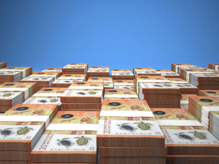Money of Nicaragua. Cordoba bills. NIO banknotes. 20 Spanish. Business, finance, news background. 3d illustration.の写真素材