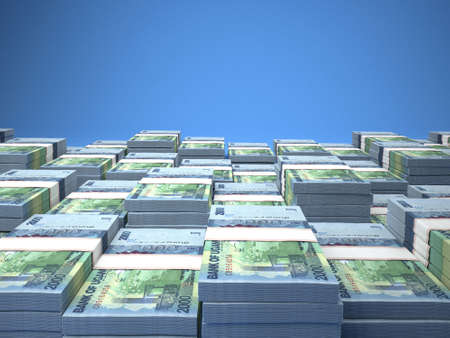 Money of Uganda. Shilling bills. UGX banknotes. 2000 Ganga. Business, finance, news background. 3d illustration.の写真素材