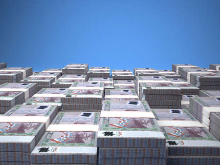 Money of Paraguay. Guarani bills. PYG banknotes. 2000 Spanish. Business, finance, news background. 3d illustration.の写真素材