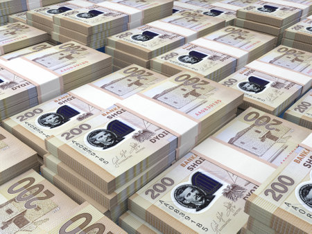 Money of Albania. Lek bills. ALL banknotes. 200 Albanian. Business, finance, news background. 3d illustration.の写真素材